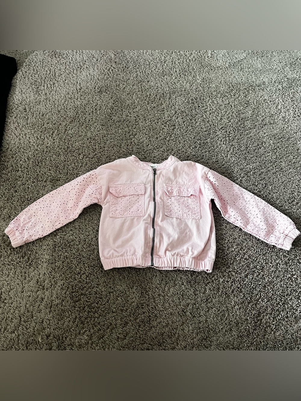 Derek Heart Girls Pink Eyelet Embroidered 100% Cotton Zip Up Jacket Size 8